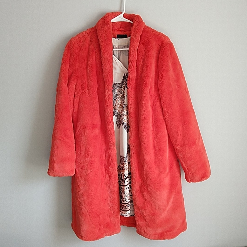 Orange faux fur coat + dress